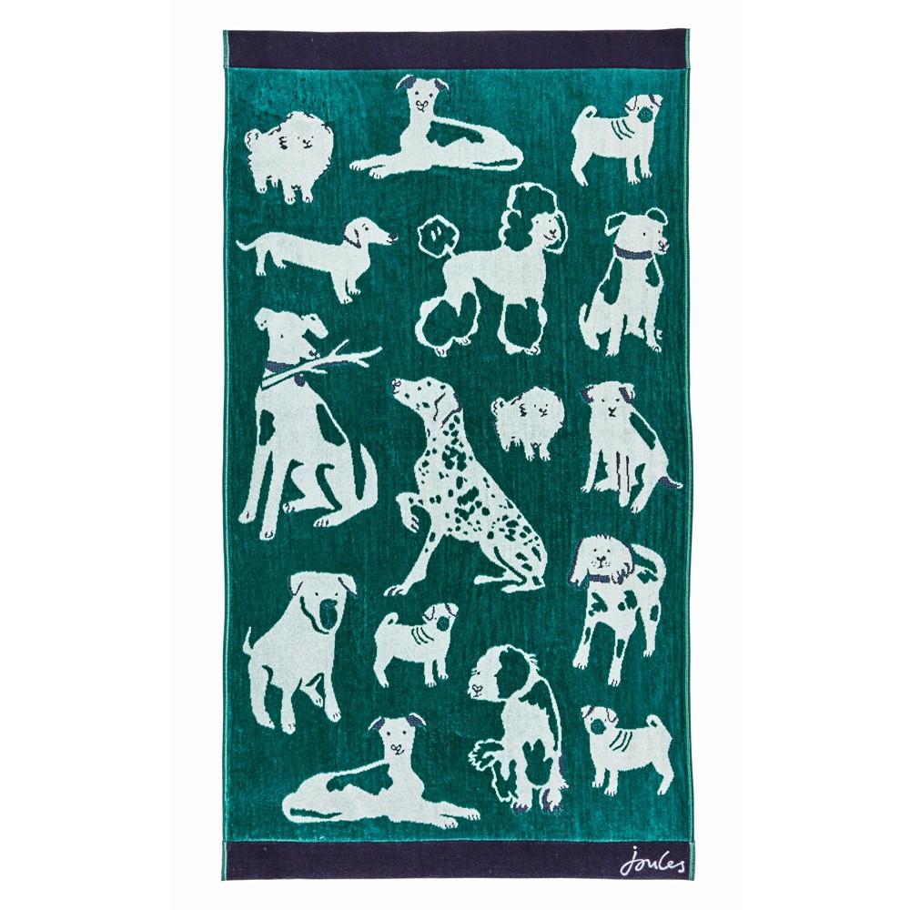 Dogs Of Welland Cotton Towels by Joules in Green